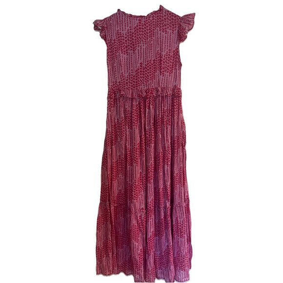 Banjanan Constance Pink Maiden Grass Raspberry Rose Midi Dress Sz XS Ruffle - Picture 7 of 14